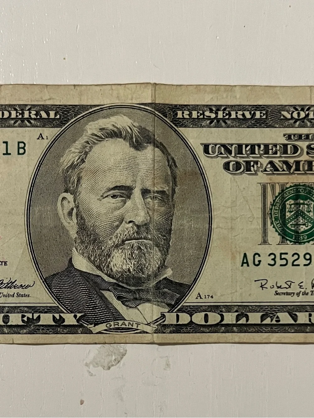 1996 50 dollar bill with cut edge Error